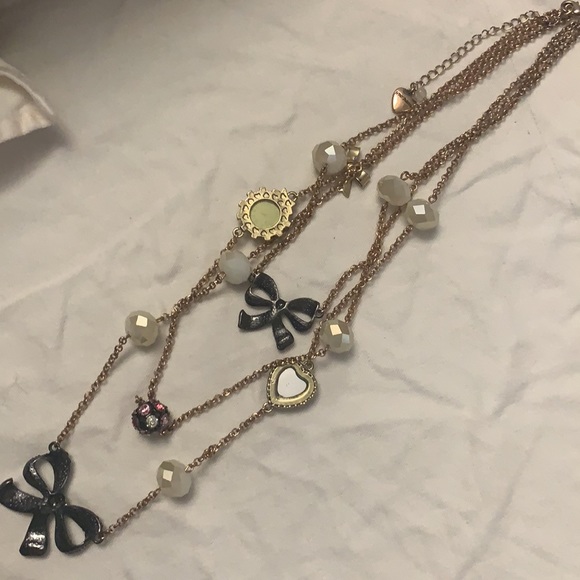 BETSEY JOHNSON THREE CHAIN Layered Necklace WITH CHARMS Clock watch - Picture 15 of 15